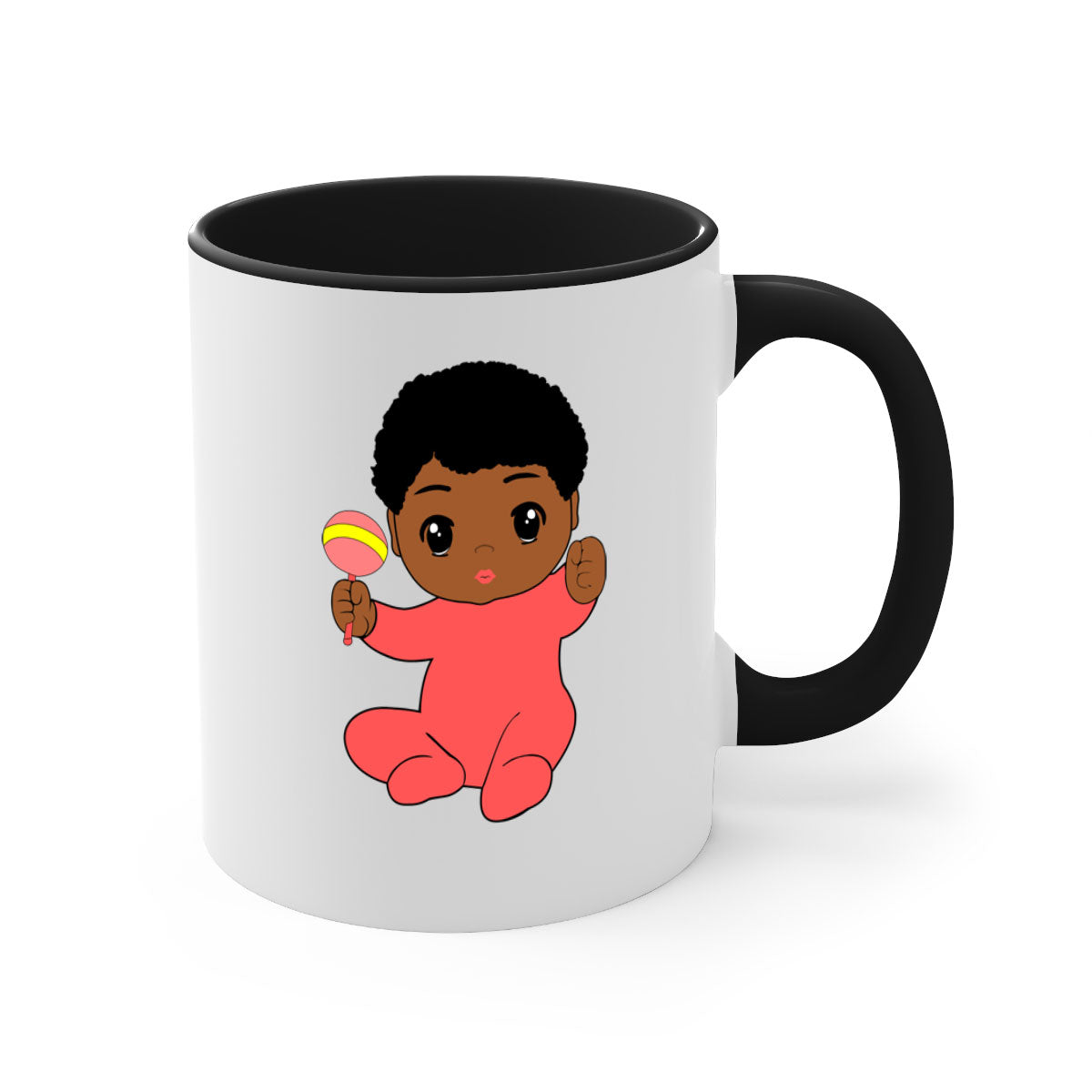 Black baby boy 4# Mug with colorful handle and glossy finish, available in multiple colors and sizes.