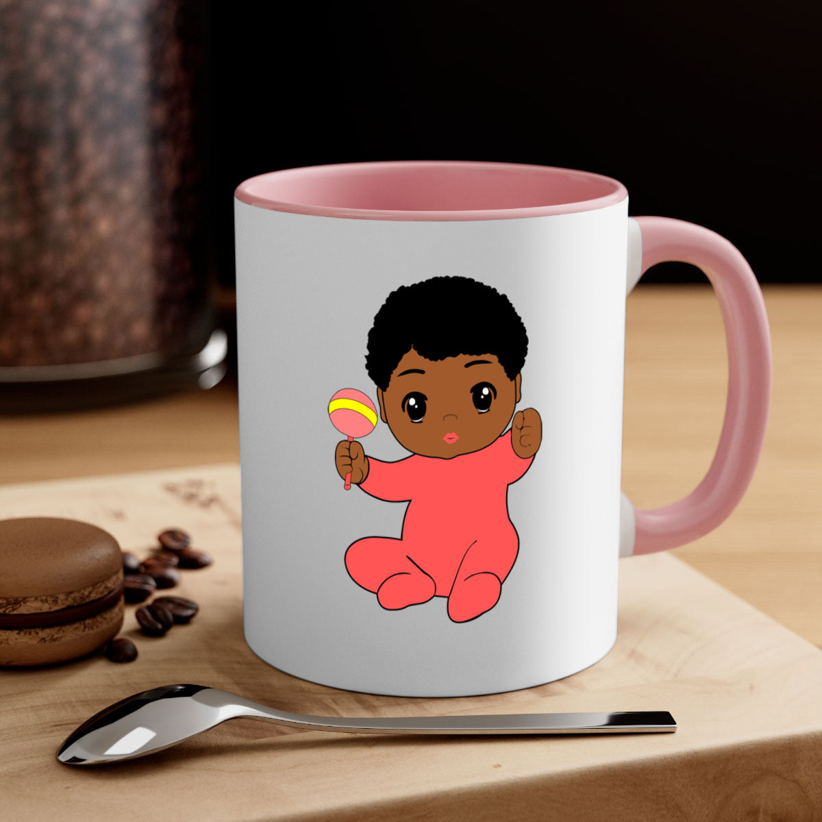 Black baby boy 4# Mug with colorful handle and glossy finish, available in multiple colors and sizes.