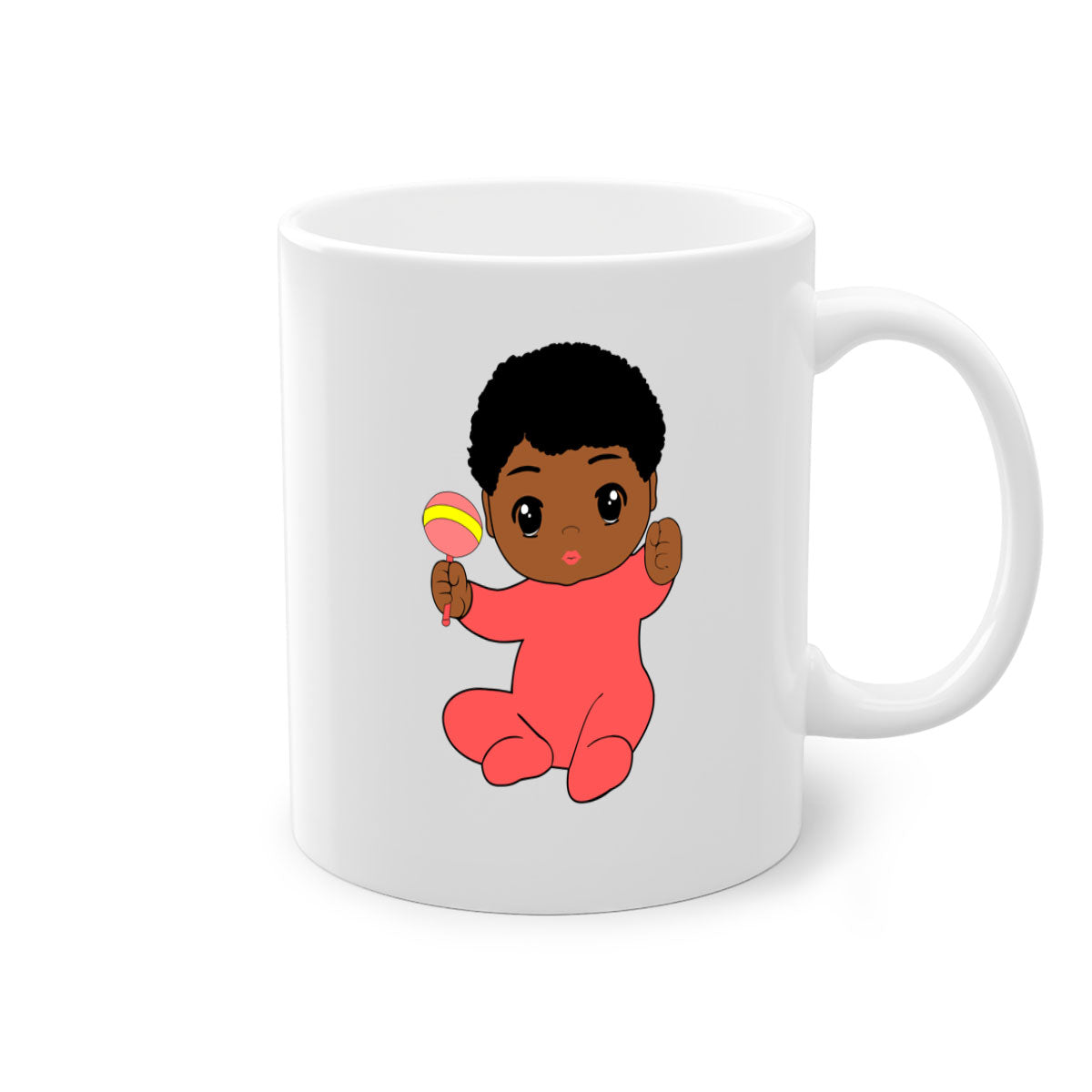 Black baby boy 4# Mug with colorful handle and glossy finish, available in multiple colors and sizes.