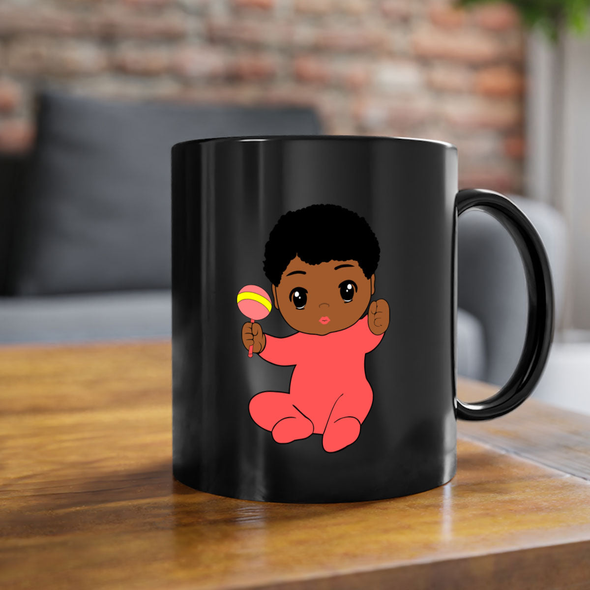 Black baby boy 4# Mug with colorful handle and glossy finish, available in multiple colors and sizes.