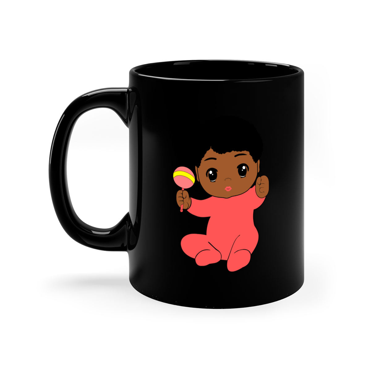 Black baby boy 4# Mug with colorful handle and glossy finish, available in multiple colors and sizes.