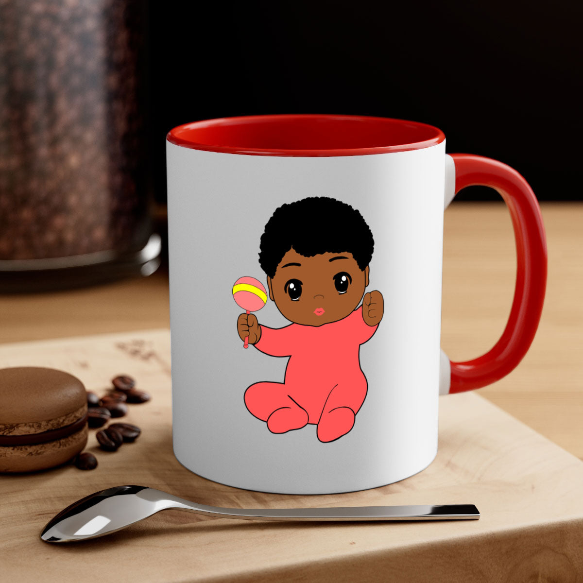 Black baby boy 4# Mug with colorful handle and glossy finish, available in multiple colors and sizes.