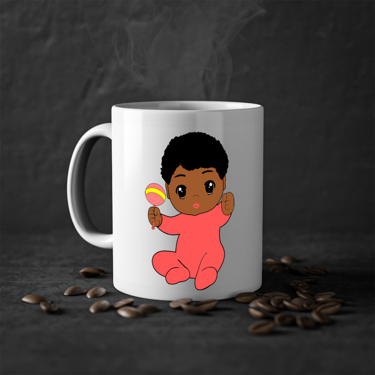 Black baby boy 4# Mug with colorful handle and glossy finish, available in multiple colors and sizes.