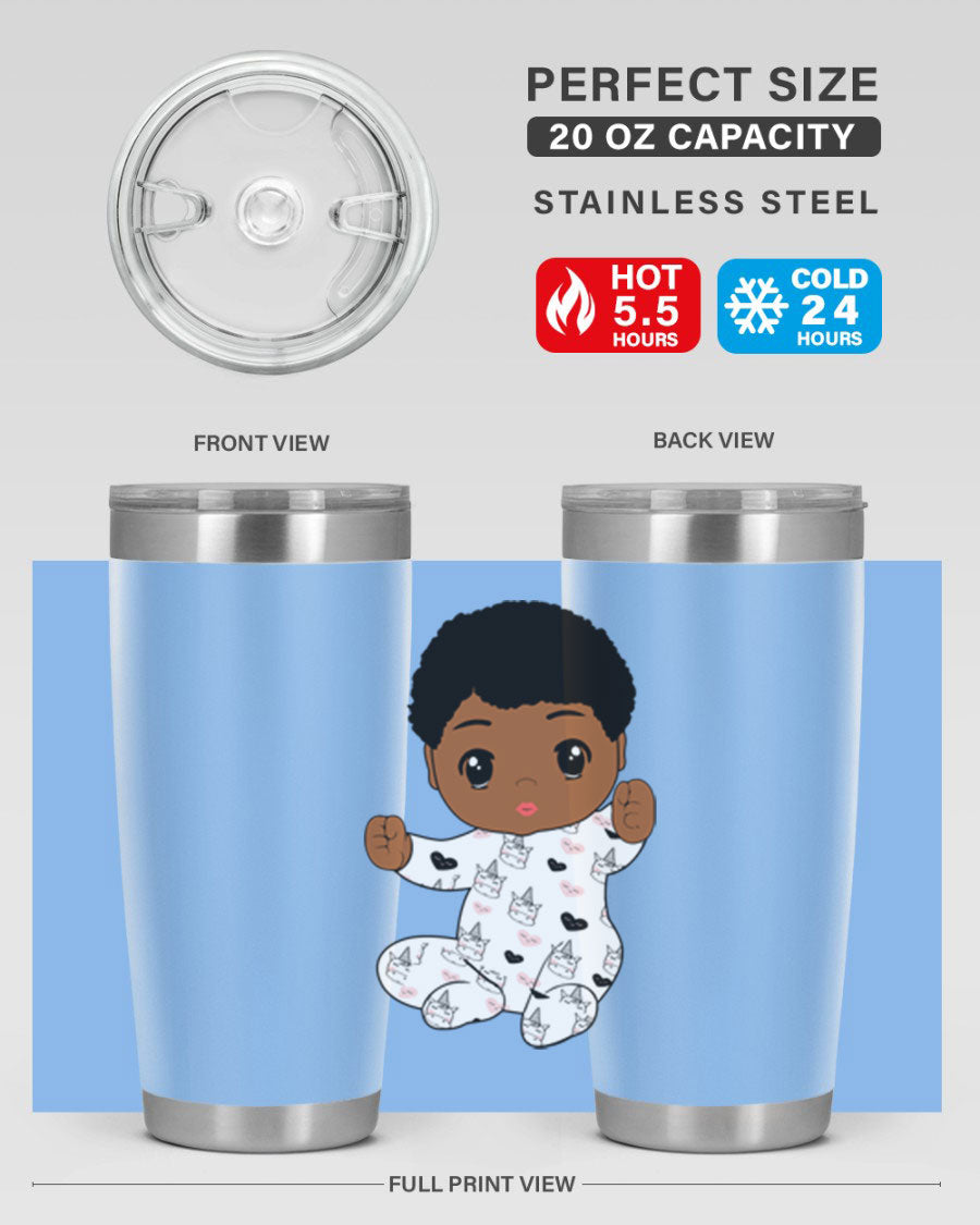 Black baby boy tumbler made of stainless steel with a sleek design, perfect for hot and cold beverages.