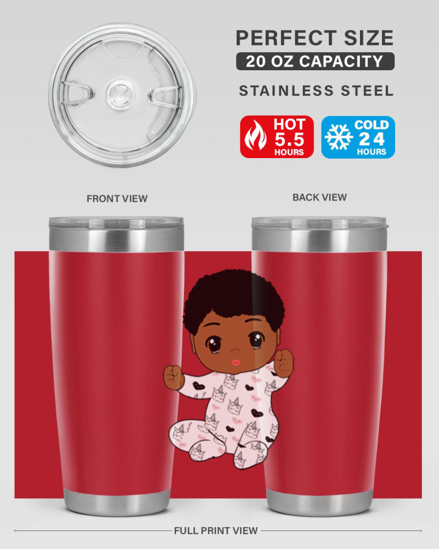 Black baby boy tumbler made of stainless steel with a sleek design, perfect for hot and cold beverages.