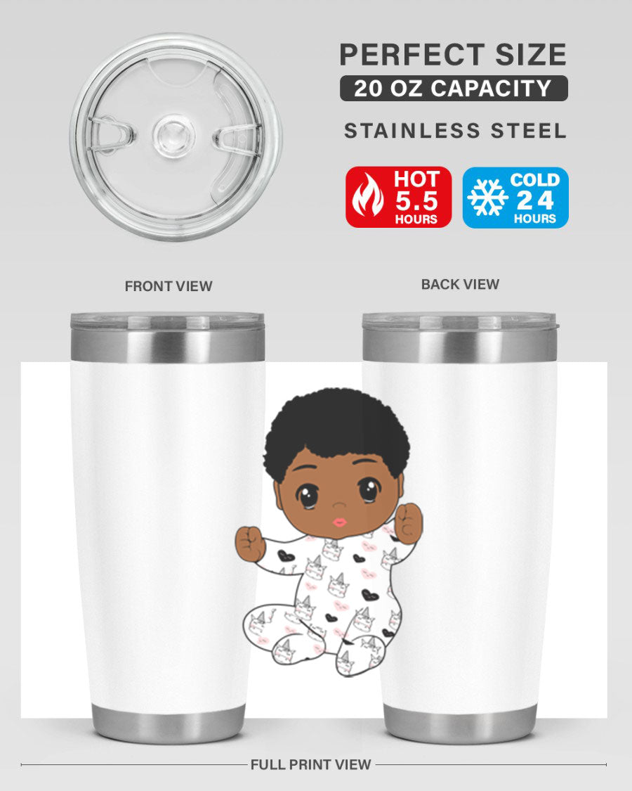 Black baby boy tumbler made of stainless steel with a sleek design, perfect for hot and cold beverages.