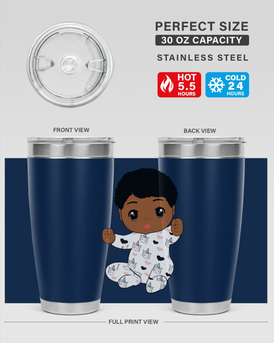 Black baby boy tumbler made of stainless steel with a sleek design, perfect for hot and cold beverages.