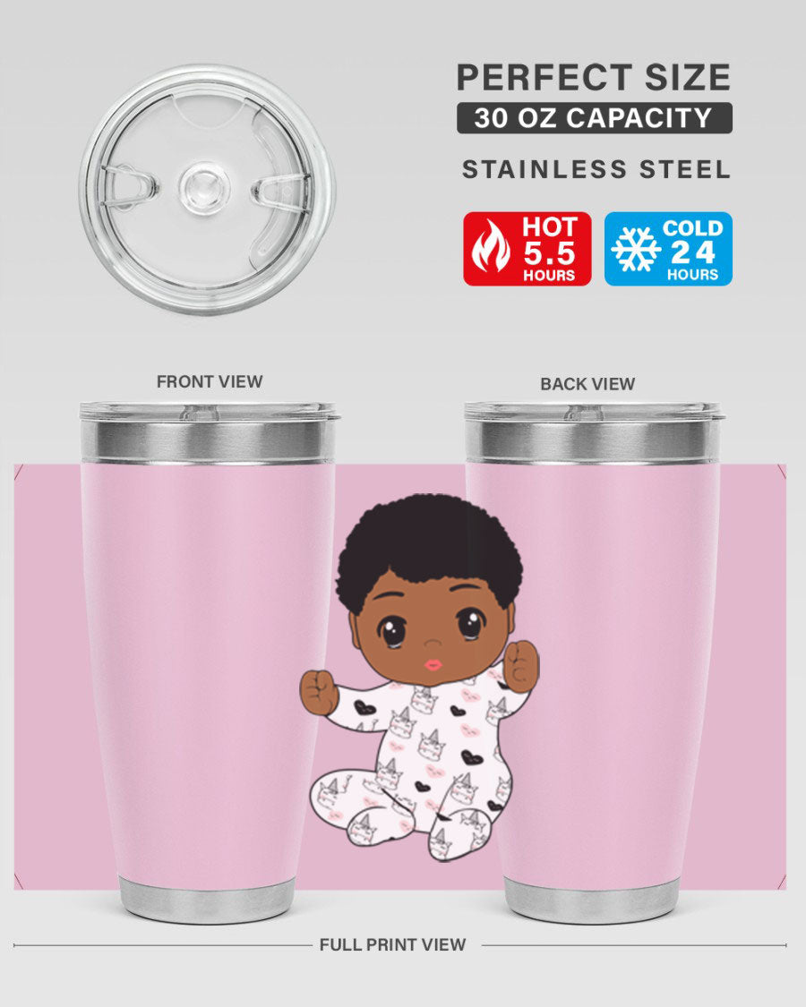 Black baby boy tumbler made of stainless steel with a sleek design, perfect for hot and cold beverages.