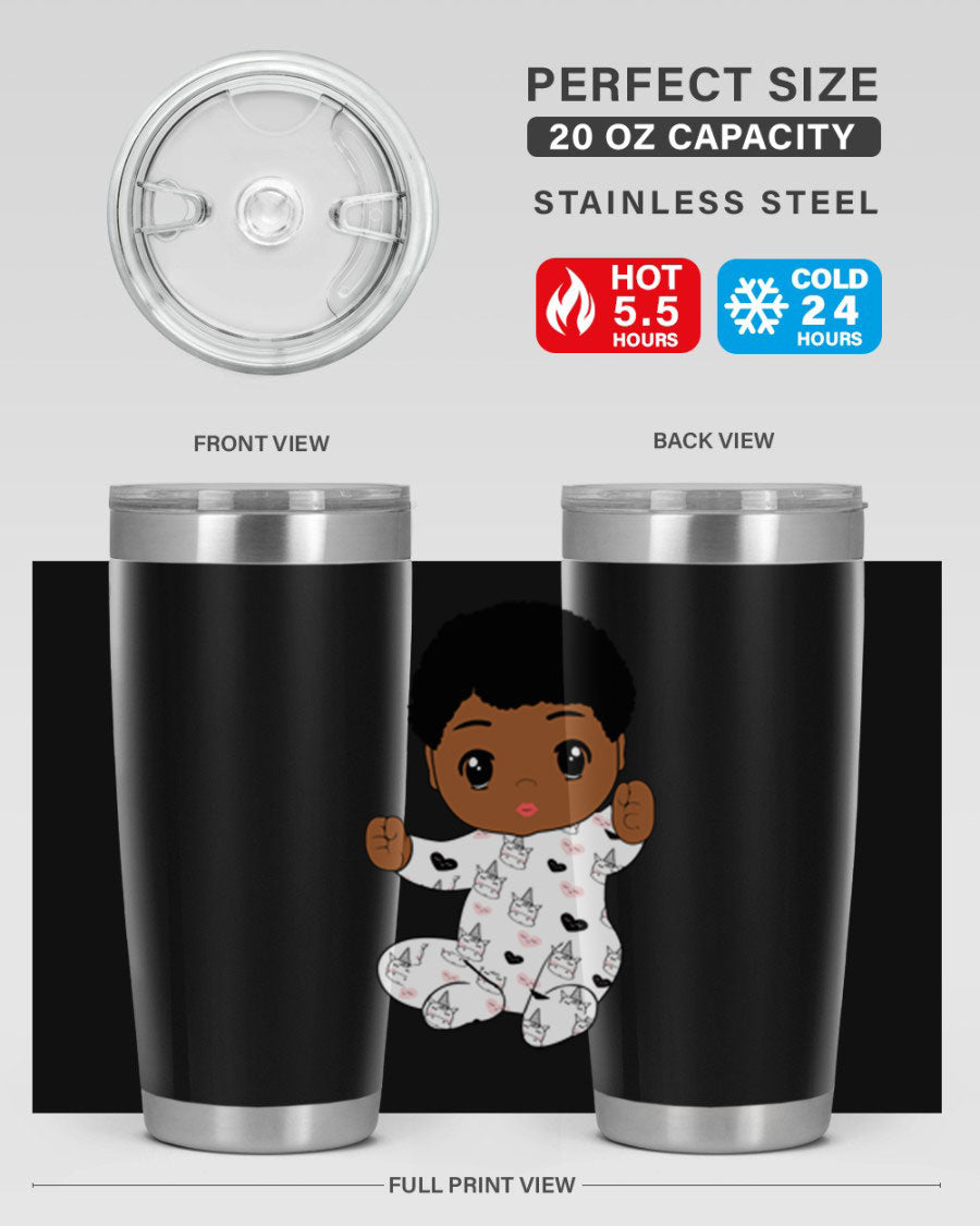 Black baby boy tumbler made of stainless steel with a sleek design, perfect for hot and cold beverages.