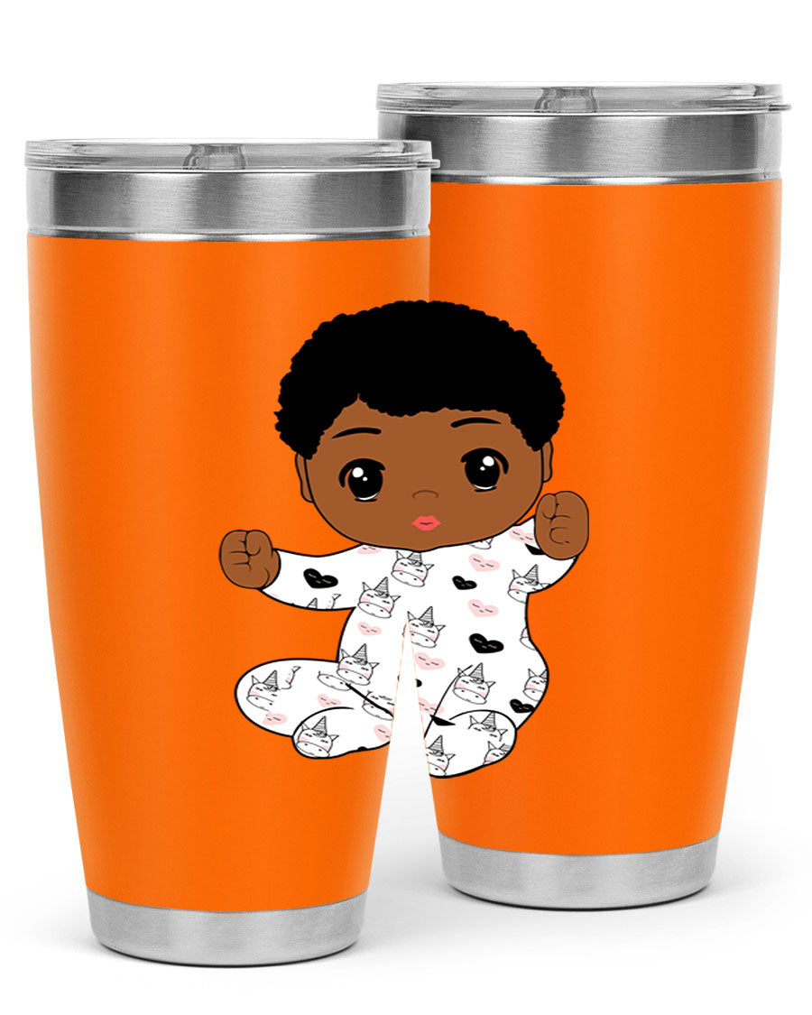 Black baby boy tumbler made of stainless steel with a sleek design, perfect for hot and cold beverages.