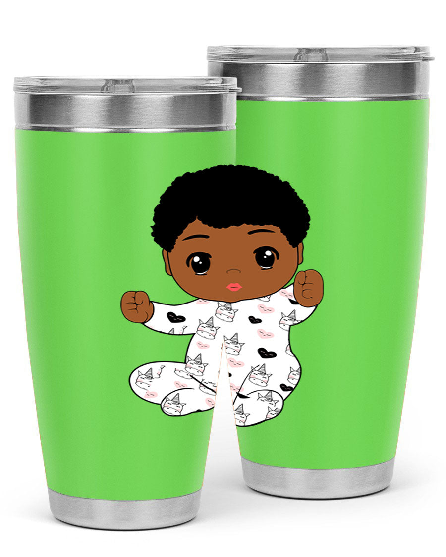 Black baby boy tumbler made of stainless steel with a sleek design, perfect for hot and cold beverages.