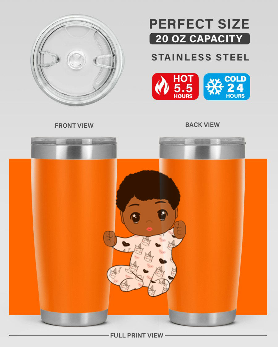 Black baby boy tumbler made of stainless steel with a sleek design, perfect for hot and cold beverages.