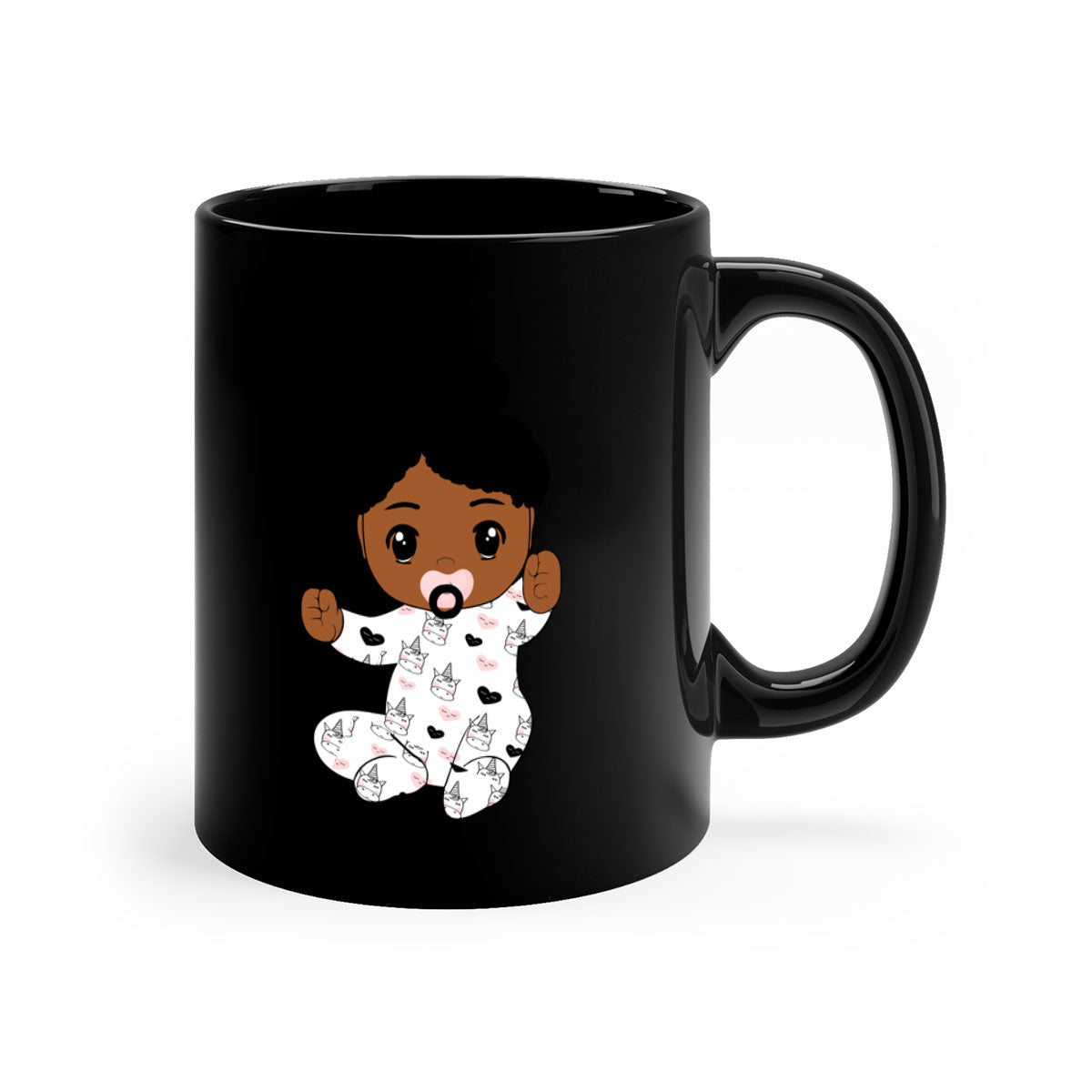 Black baby style 5# Mug featuring a glossy finish, colored handle, and interior, available in multiple colors and sizes.