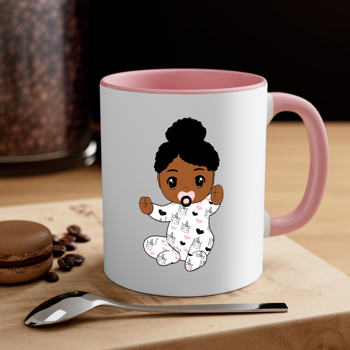 Black baby style 5# Mug featuring a glossy finish, colored handle, and interior, available in multiple colors and sizes.