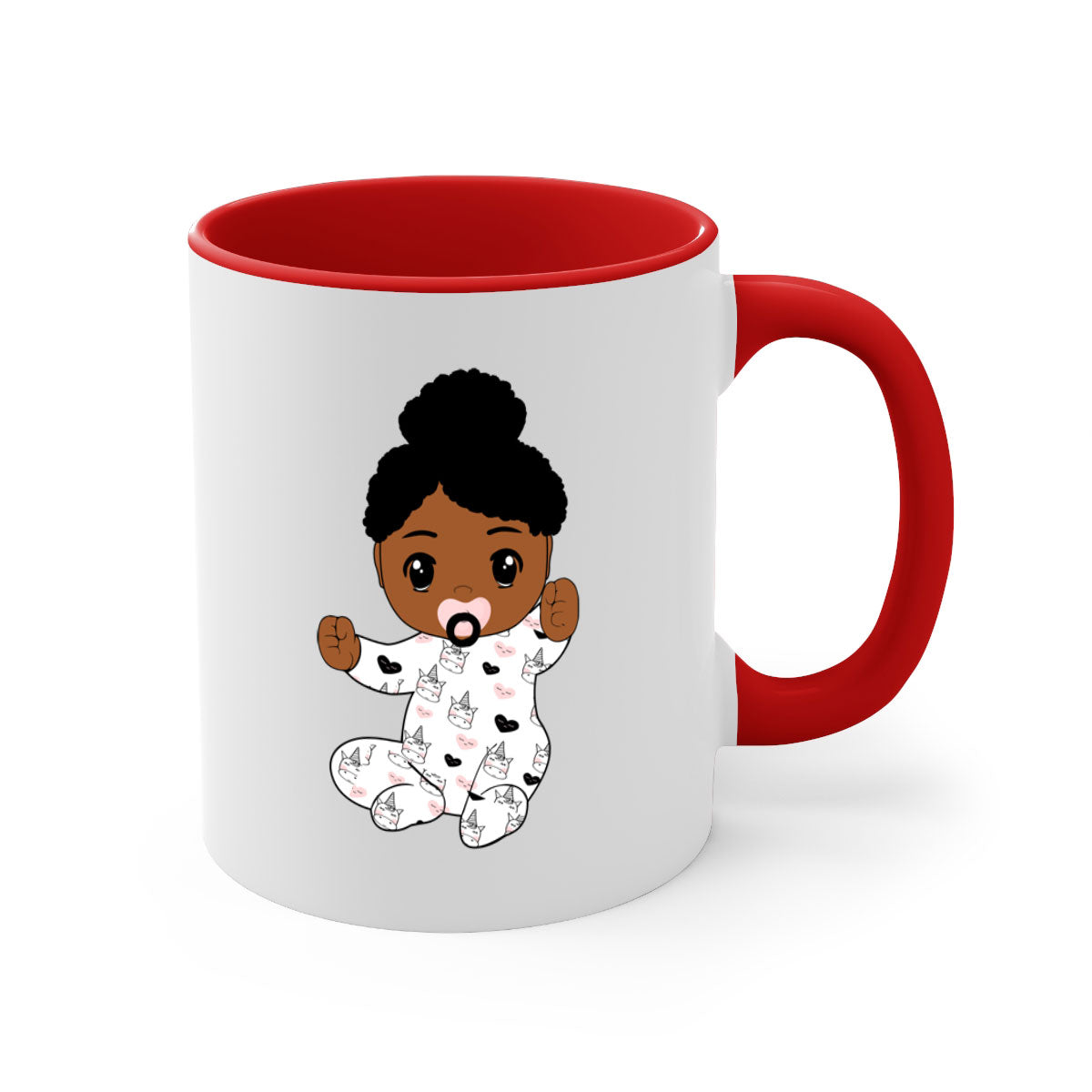 Black baby style 5# Mug featuring a glossy finish, colored handle, and interior, available in multiple colors and sizes.