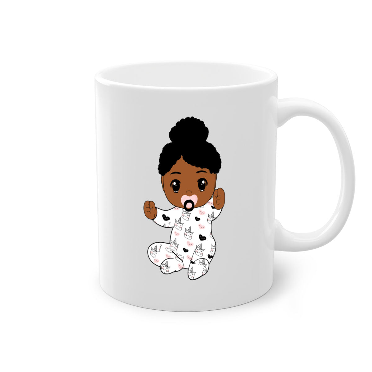 Black baby style 5# Mug featuring a glossy finish, colored handle, and interior, available in multiple colors and sizes.