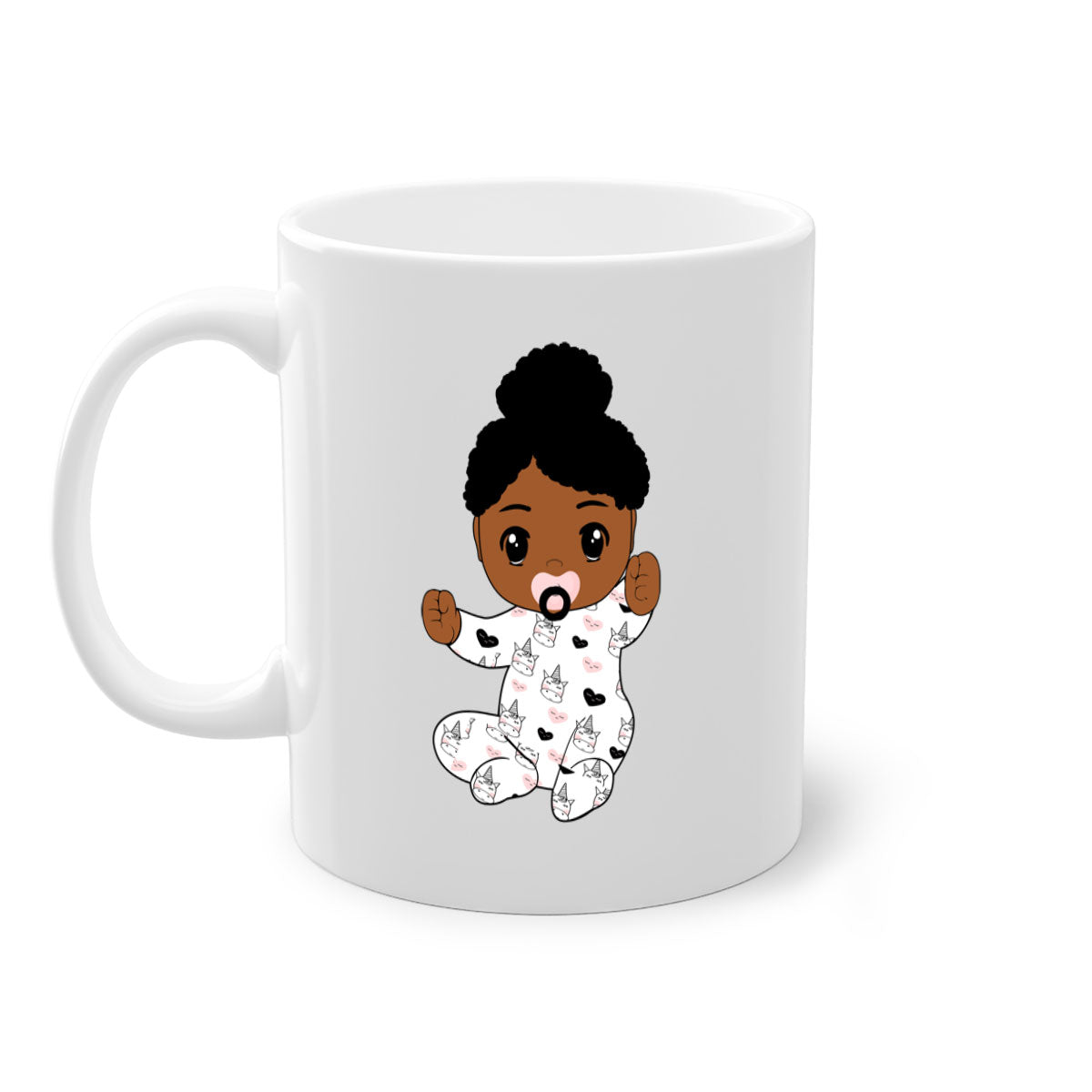 Black baby style 5# Mug featuring a glossy finish, colored handle, and interior, available in multiple colors and sizes.