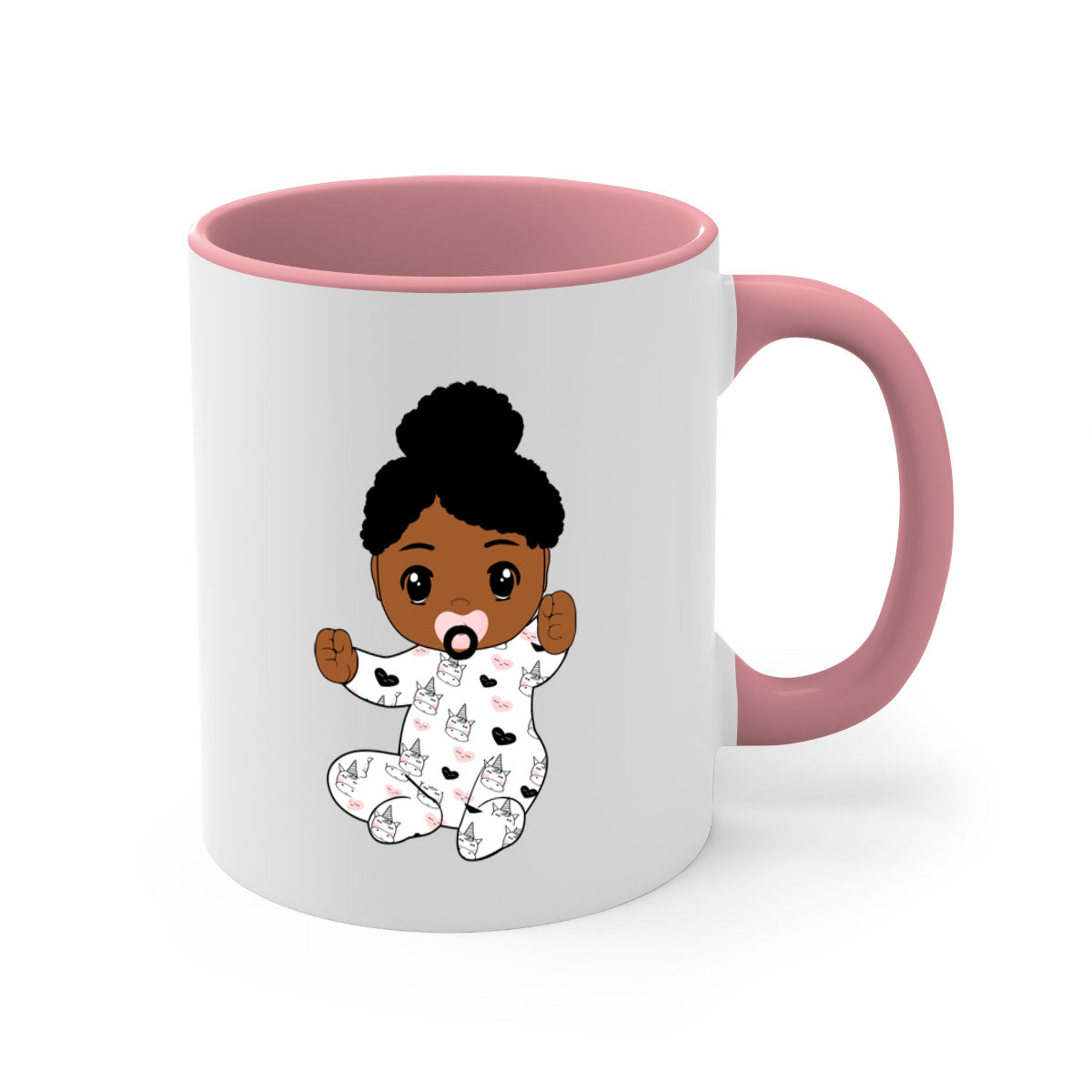 Black baby style 5# Mug featuring a glossy finish, colored handle, and interior, available in multiple colors and sizes.