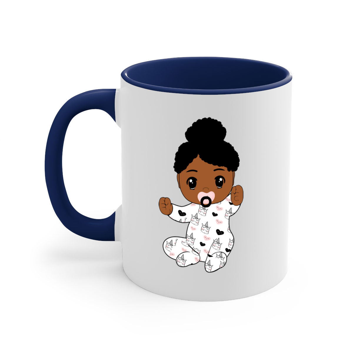 Black baby style 5# Mug featuring a glossy finish, colored handle, and interior, available in multiple colors and sizes.