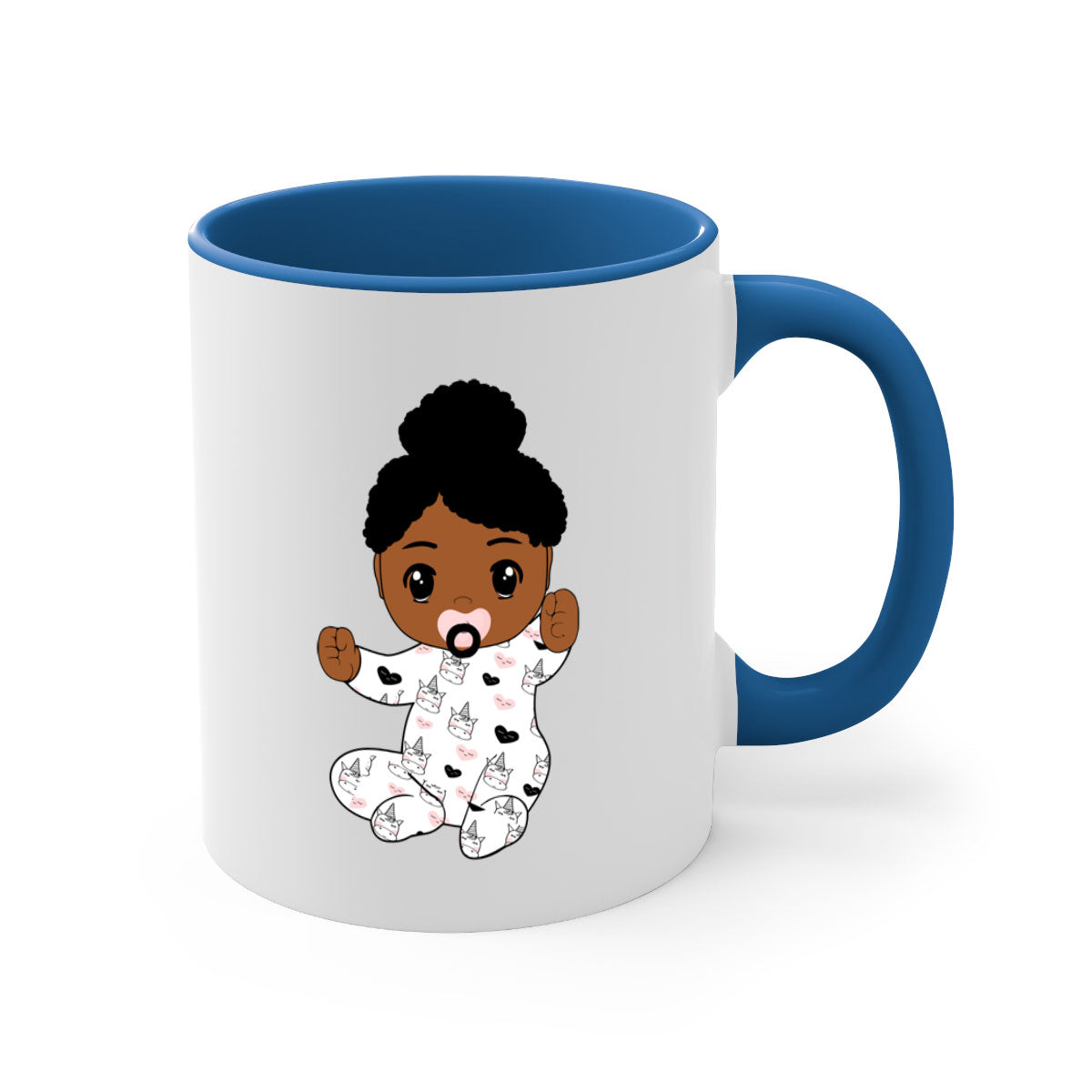 Black baby style 5# Mug featuring a glossy finish, colored handle, and interior, available in multiple colors and sizes.