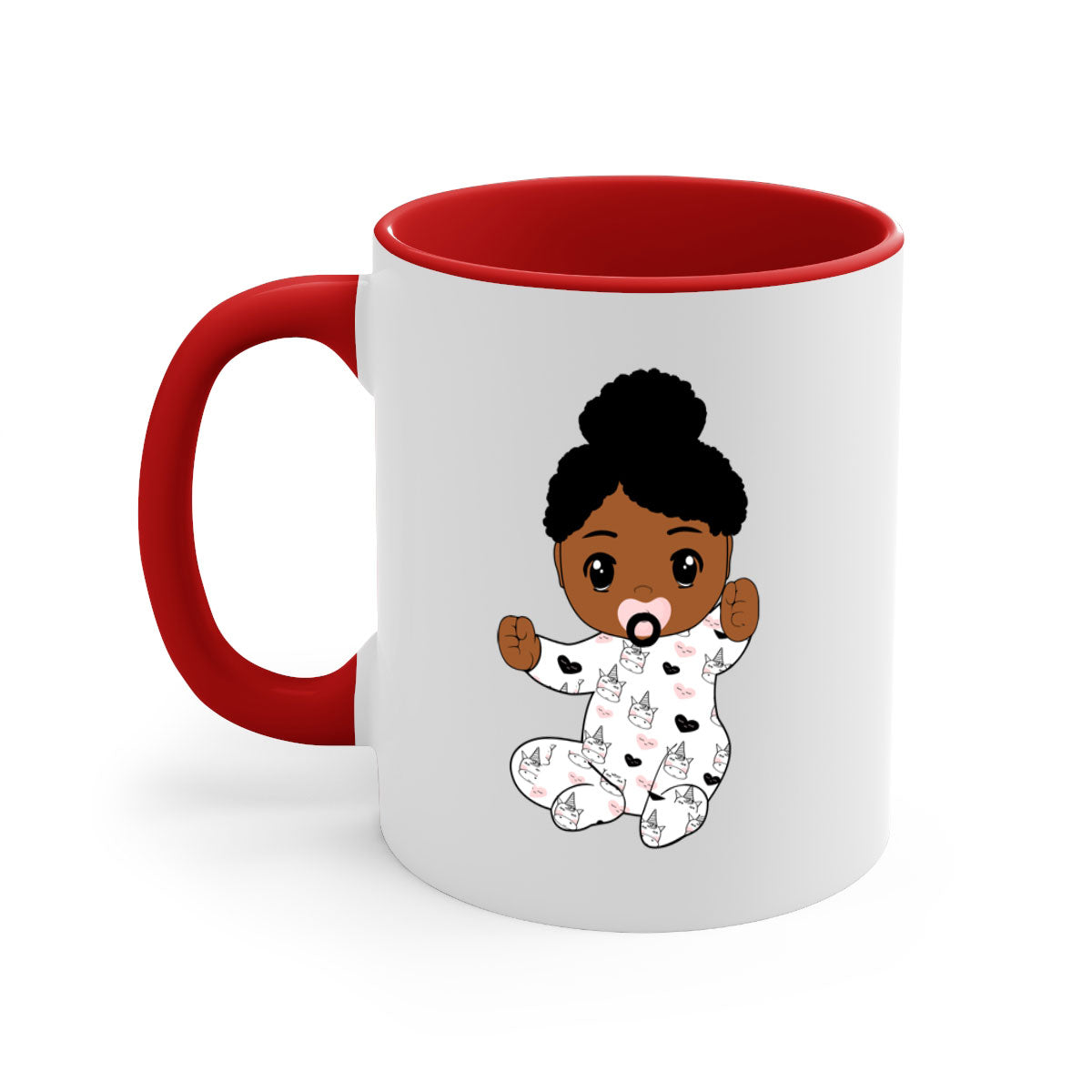 Black baby style 5# Mug featuring a glossy finish, colored handle, and interior, available in multiple colors and sizes.