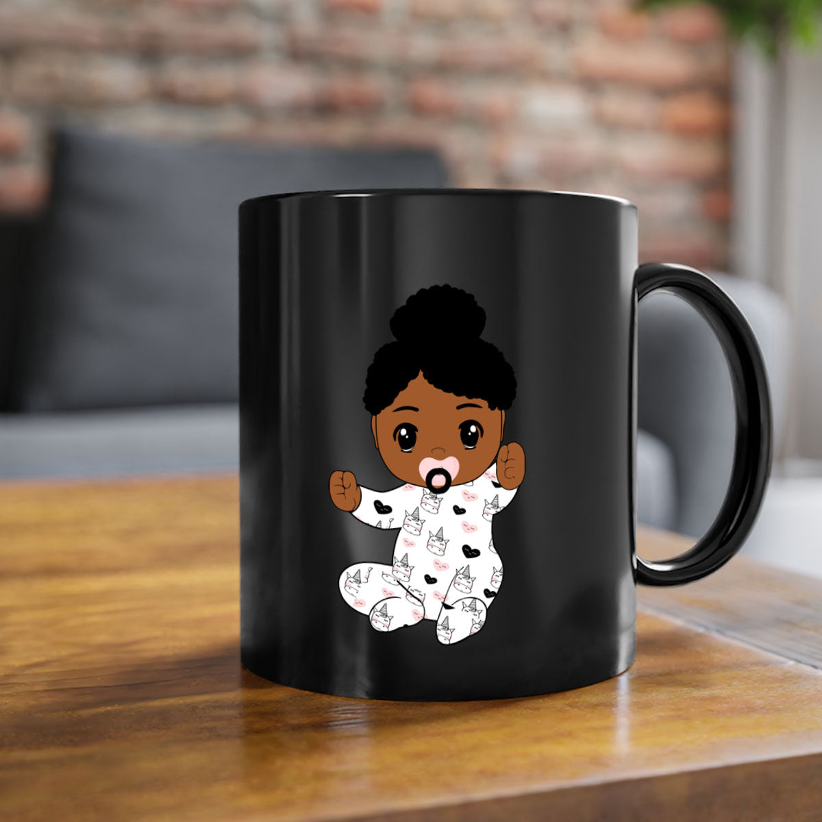 Black baby style 5# Mug featuring a glossy finish, colored handle, and interior, available in multiple colors and sizes.