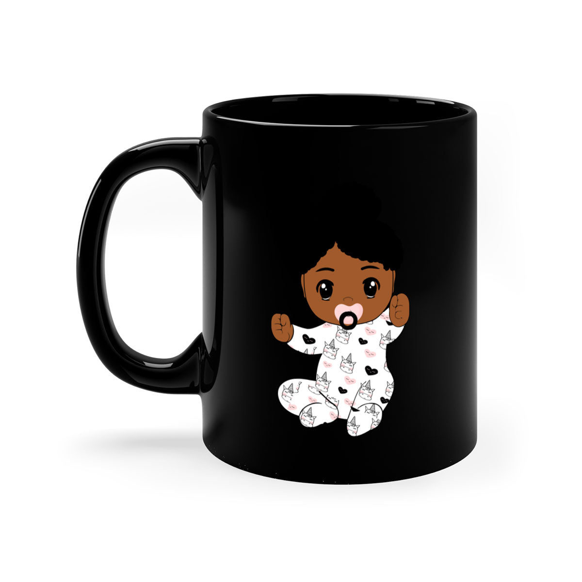 Black baby style 5# Mug featuring a glossy finish, colored handle, and interior, available in multiple colors and sizes.