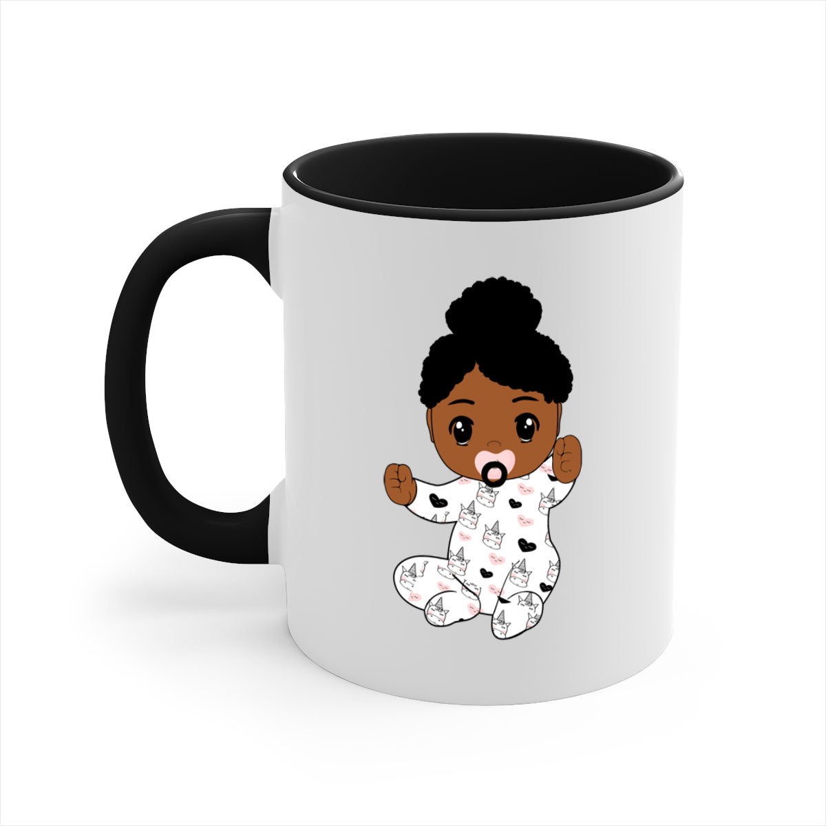 Black baby style 5# Mug featuring a glossy finish, colored handle, and interior, available in multiple colors and sizes.