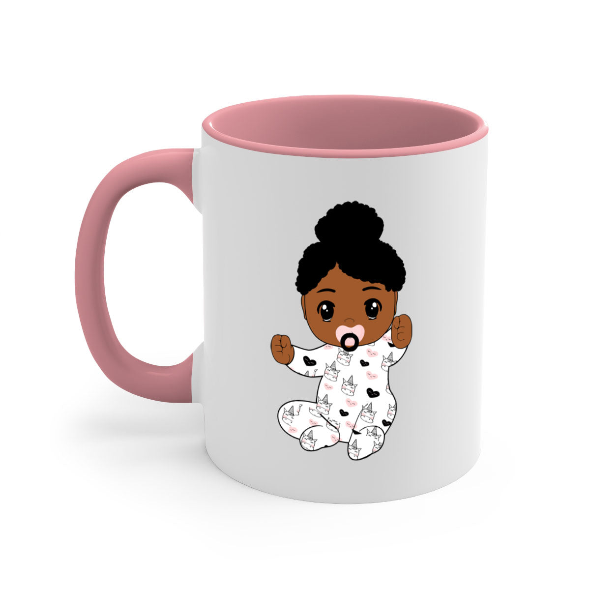 Black baby style 5# Mug featuring a glossy finish, colored handle, and interior, available in multiple colors and sizes.