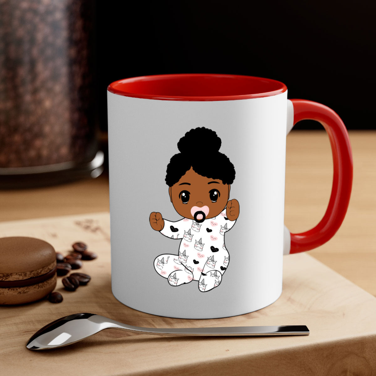 Black baby style 5# Mug featuring a glossy finish, colored handle, and interior, available in multiple colors and sizes.