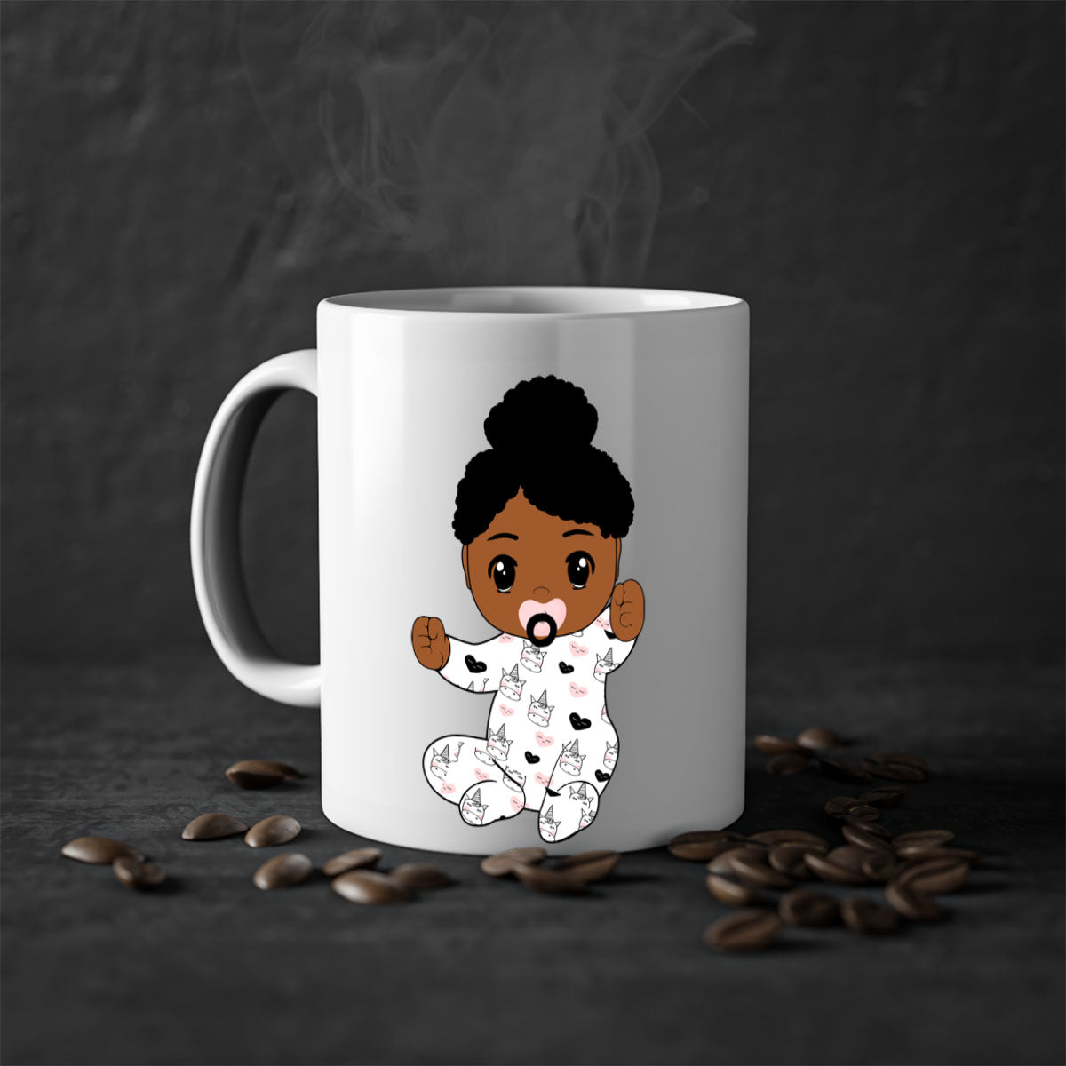 Black baby style 5# Mug featuring a glossy finish, colored handle, and interior, available in multiple colors and sizes.