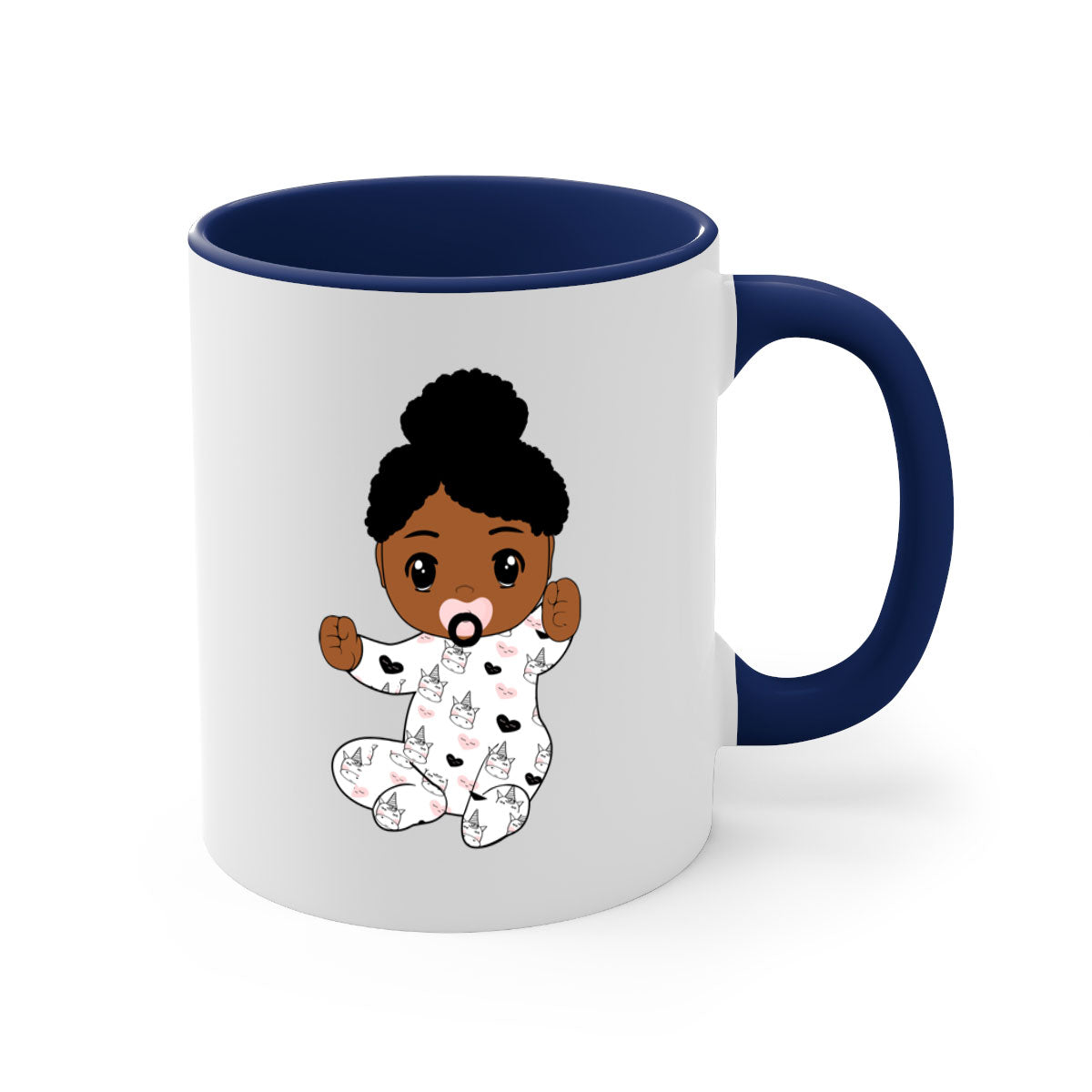 Black baby style 5# Mug featuring a glossy finish, colored handle, and interior, available in multiple colors and sizes.