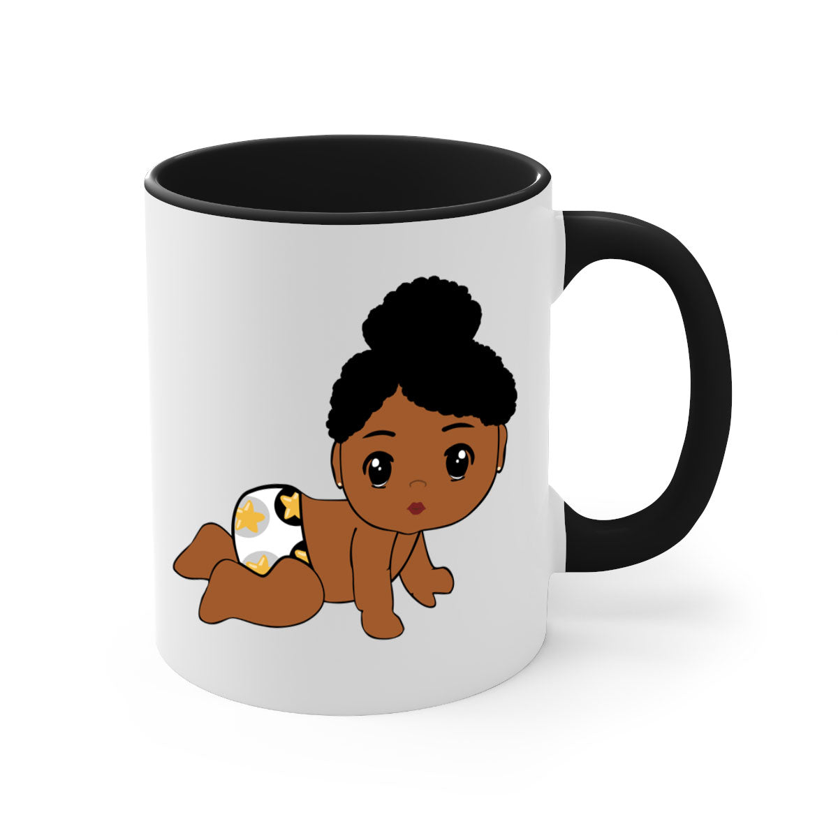 Black baby style 6# Mug featuring a glossy finish with a colored handle and interior, available in multiple colors.