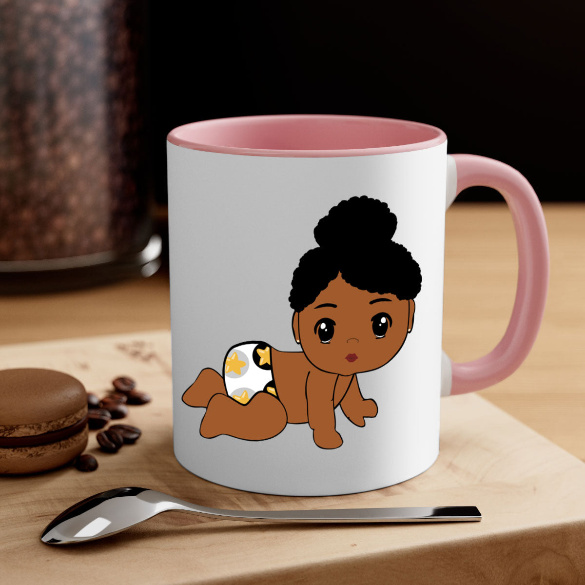 Black baby style 6# Mug featuring a glossy finish with a colored handle and interior, available in multiple colors.