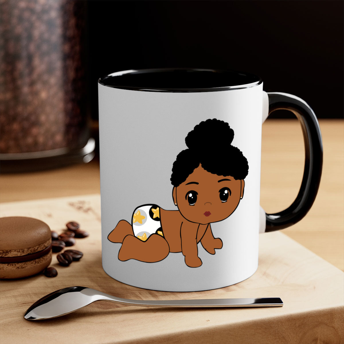 Black baby style 6# Mug featuring a glossy finish with a colored handle and interior, available in multiple colors.