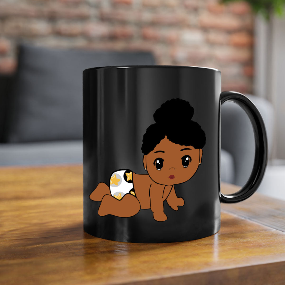 Black baby style 6# Mug featuring a glossy finish with a colored handle and interior, available in multiple colors.