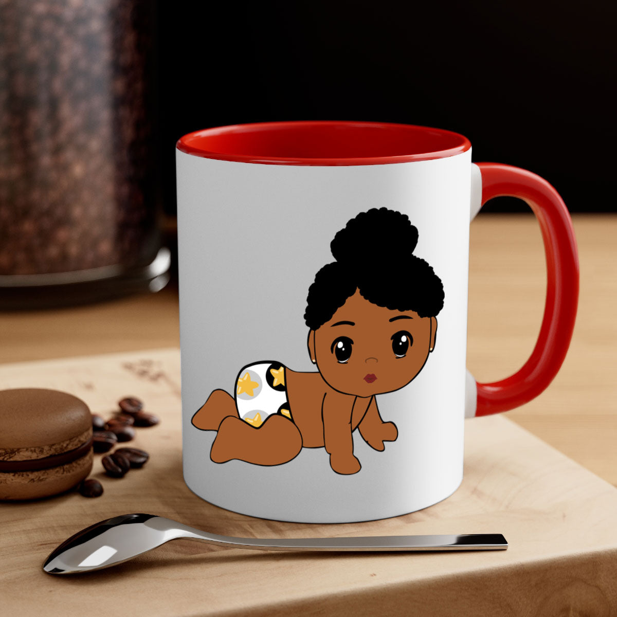 Black baby style 6# Mug featuring a glossy finish with a colored handle and interior, available in multiple colors.