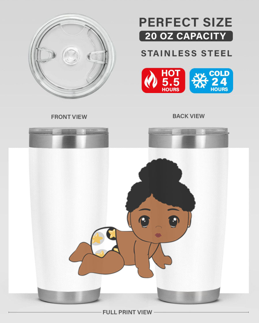 Black Baby Style 6# Tumbler, 20oz, double wall vacuum stainless steel with copper lining, featuring a drink-thru lid, perfect for hot and cold beverages.