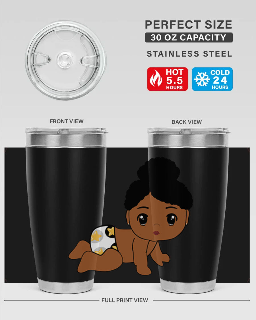 Black Baby Style 6# Tumbler, 20oz, double wall vacuum stainless steel with copper lining, featuring a drink-thru lid, perfect for hot and cold beverages.