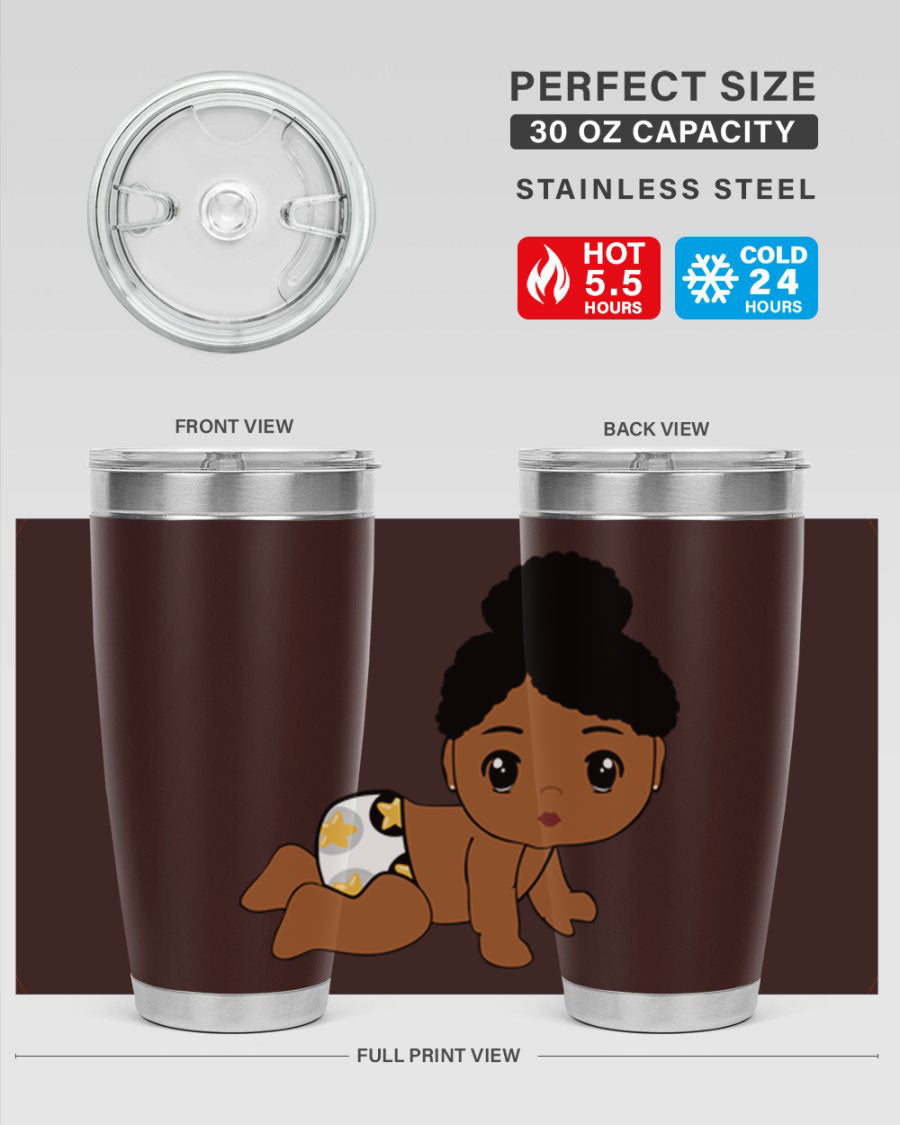 Black Baby Style 6# Tumbler, 20oz, double wall vacuum stainless steel with copper lining, featuring a drink-thru lid, perfect for hot and cold beverages.