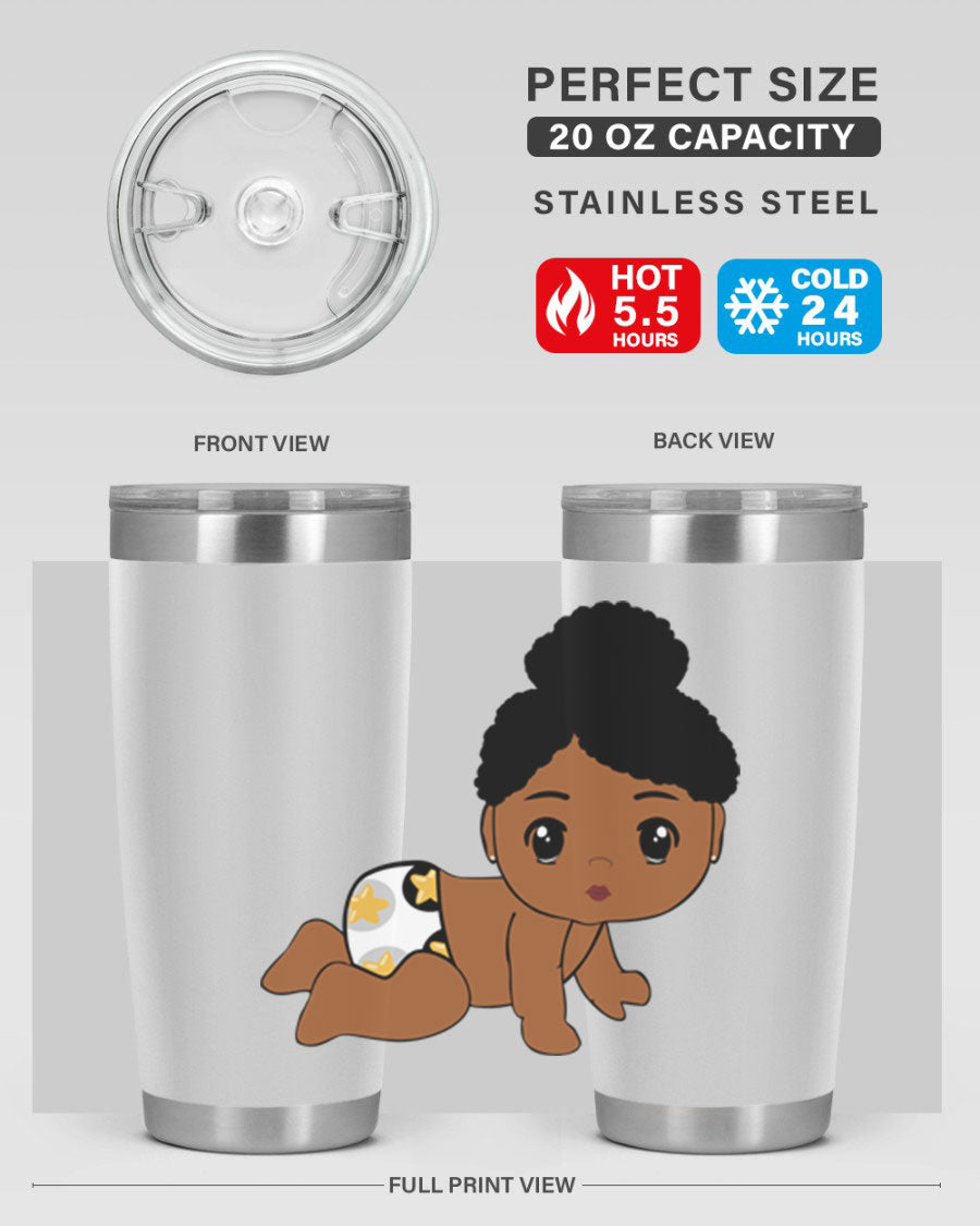 Black Baby Style 6# Tumbler, 20oz, double wall vacuum stainless steel with copper lining, featuring a drink-thru lid, perfect for hot and cold beverages.