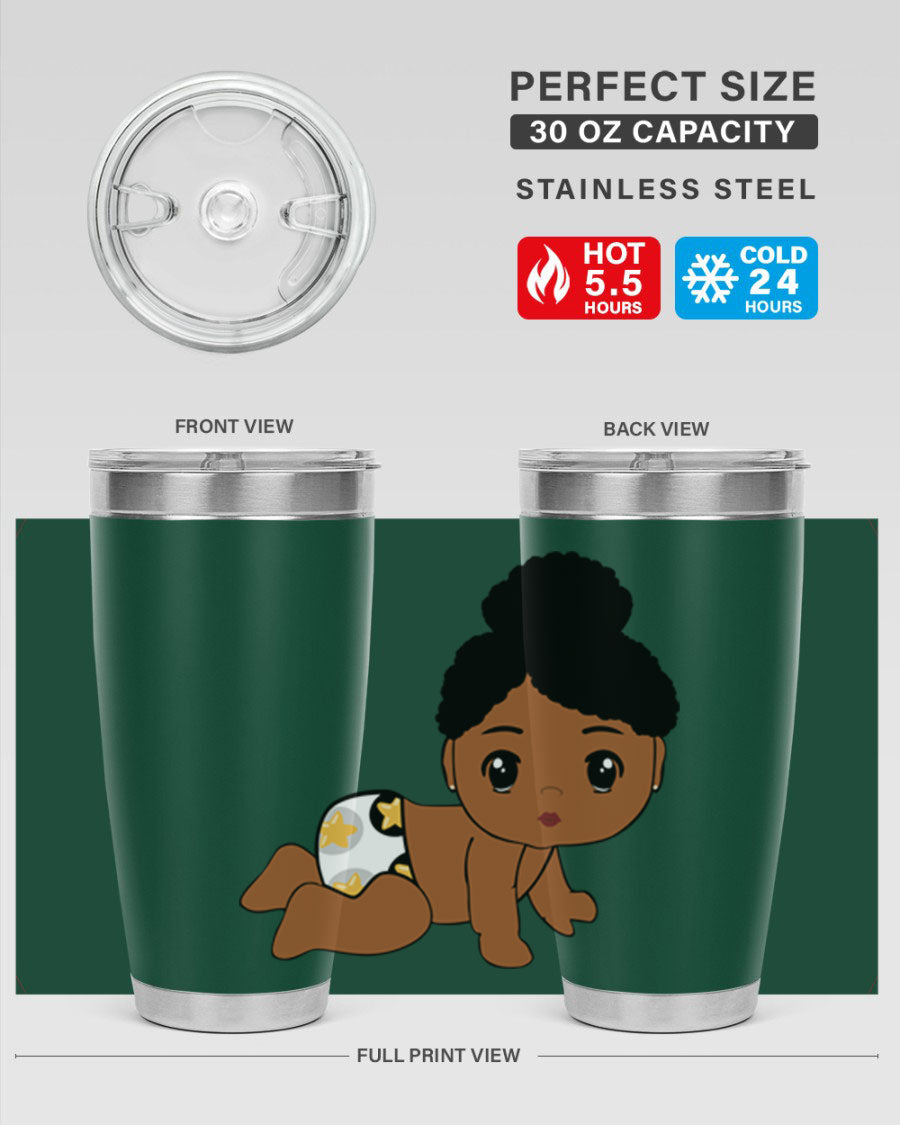 Black Baby Style 6# Tumbler, 20oz, double wall vacuum stainless steel with copper lining, featuring a drink-thru lid, perfect for hot and cold beverages.