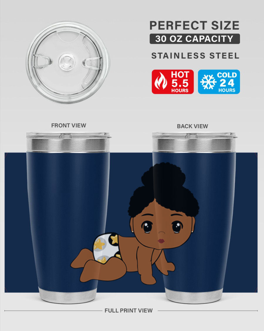 Black Baby Style 6# Tumbler, 20oz, double wall vacuum stainless steel with copper lining, featuring a drink-thru lid, perfect for hot and cold beverages.