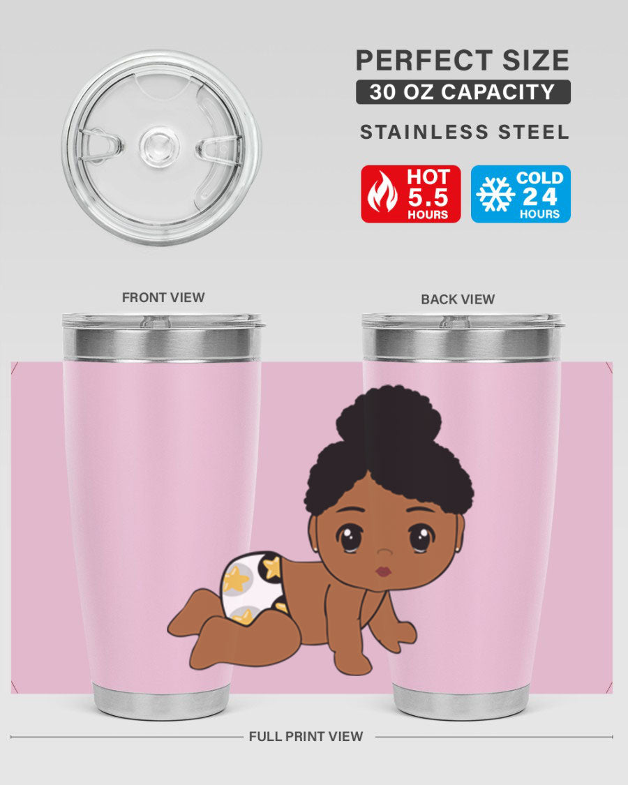 Black Baby Style 6# Tumbler, 20oz, double wall vacuum stainless steel with copper lining, featuring a drink-thru lid, perfect for hot and cold beverages.