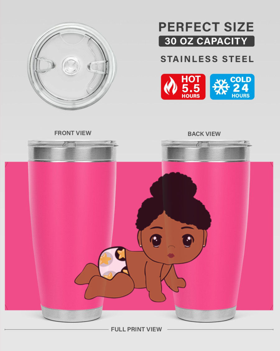 Black Baby Style 6# Tumbler, 20oz, double wall vacuum stainless steel with copper lining, featuring a drink-thru lid, perfect for hot and cold beverages.