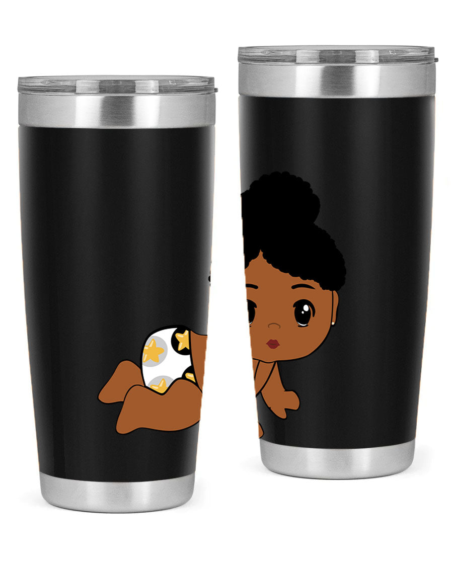 Black Baby Style 6# Tumbler, 20oz, double wall vacuum stainless steel with copper lining, featuring a drink-thru lid, perfect for hot and cold beverages.