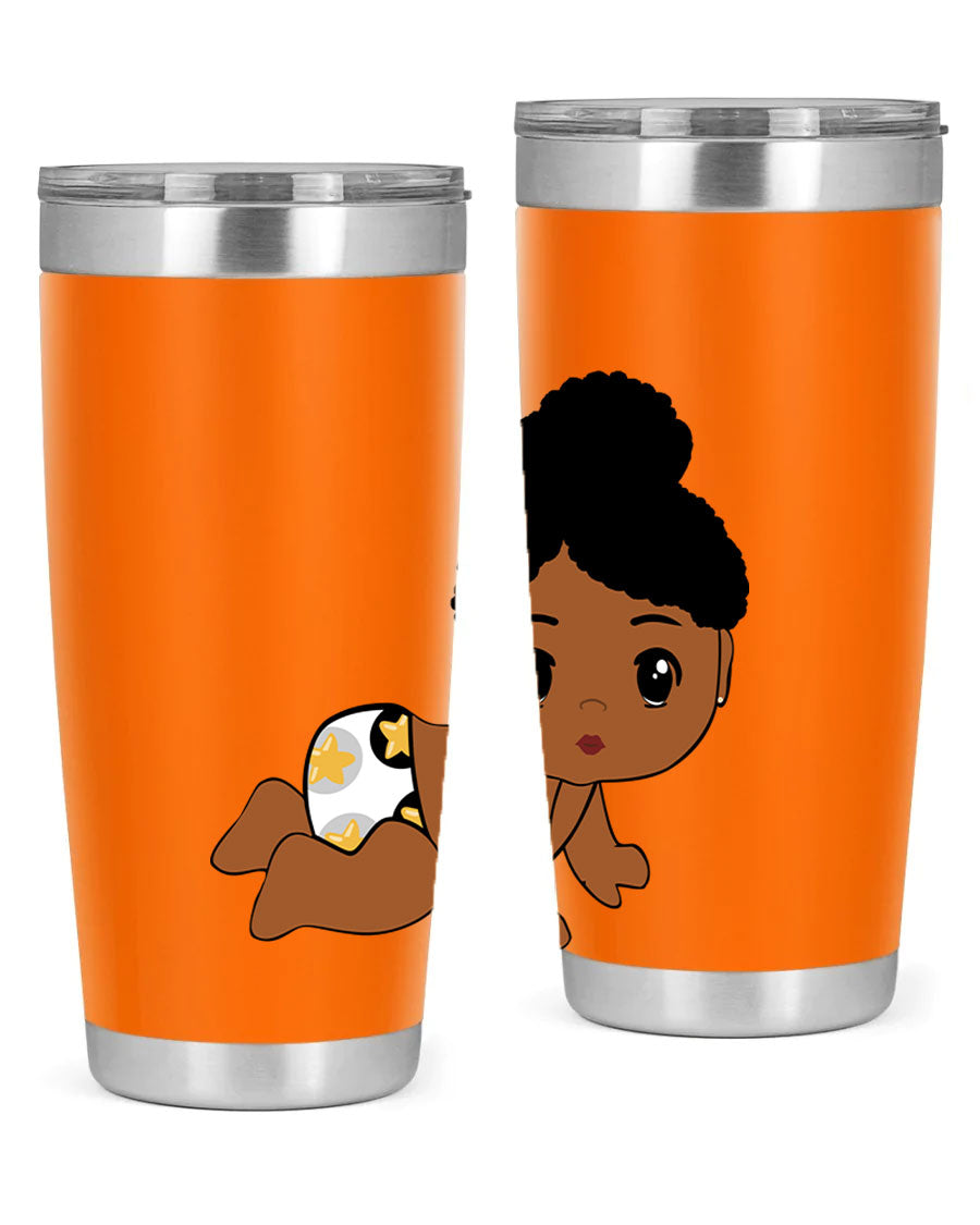 Black Baby Style 6# Tumbler, 20oz, double wall vacuum stainless steel with copper lining, featuring a drink-thru lid, perfect for hot and cold beverages.