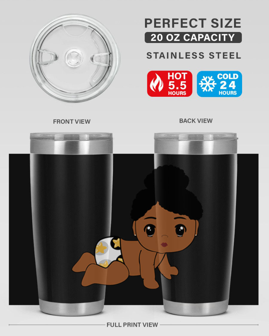 Black Baby Style 6# Tumbler, 20oz, double wall vacuum stainless steel with copper lining, featuring a drink-thru lid, perfect for hot and cold beverages.