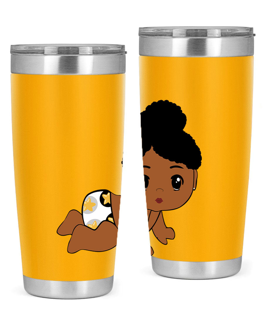 Black Baby Style 6# Tumbler, 20oz, double wall vacuum stainless steel with copper lining, featuring a drink-thru lid, perfect for hot and cold beverages.