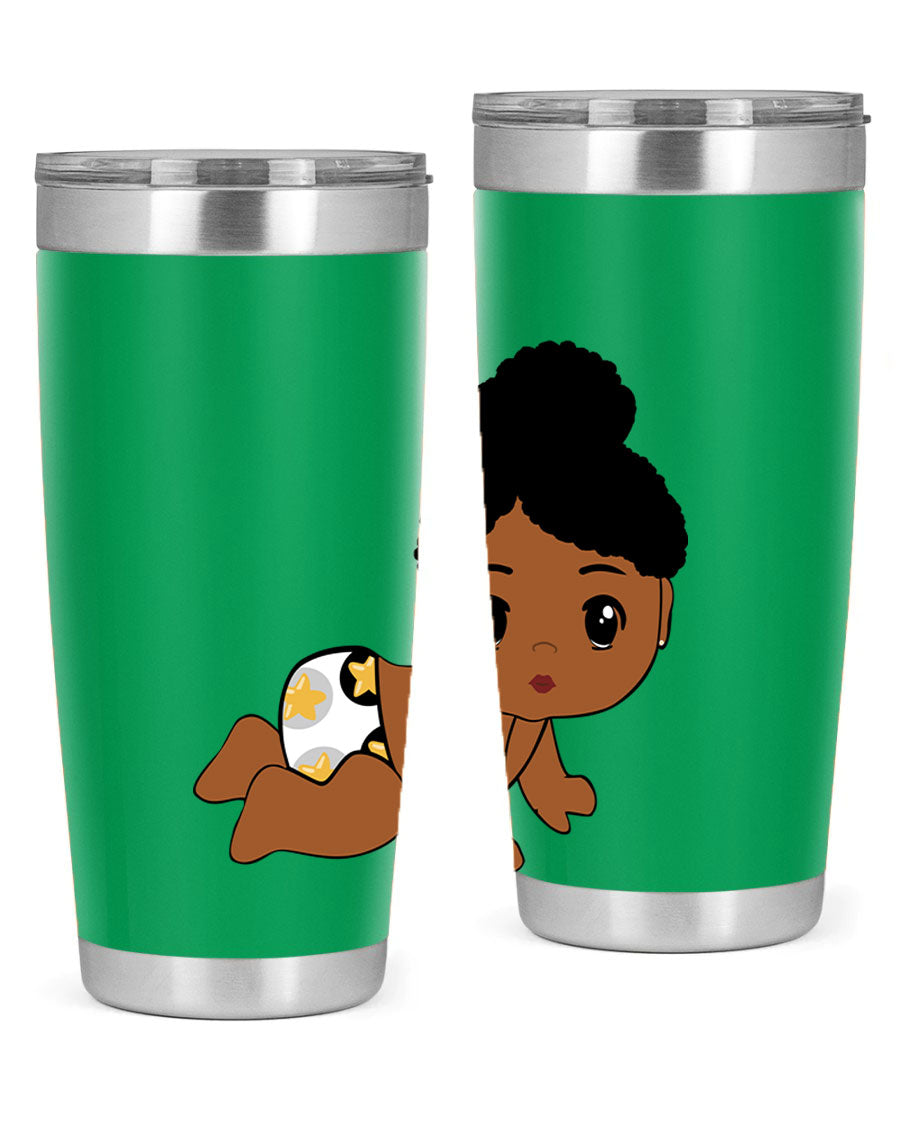 Black Baby Style 6# Tumbler, 20oz, double wall vacuum stainless steel with copper lining, featuring a drink-thru lid, perfect for hot and cold beverages.